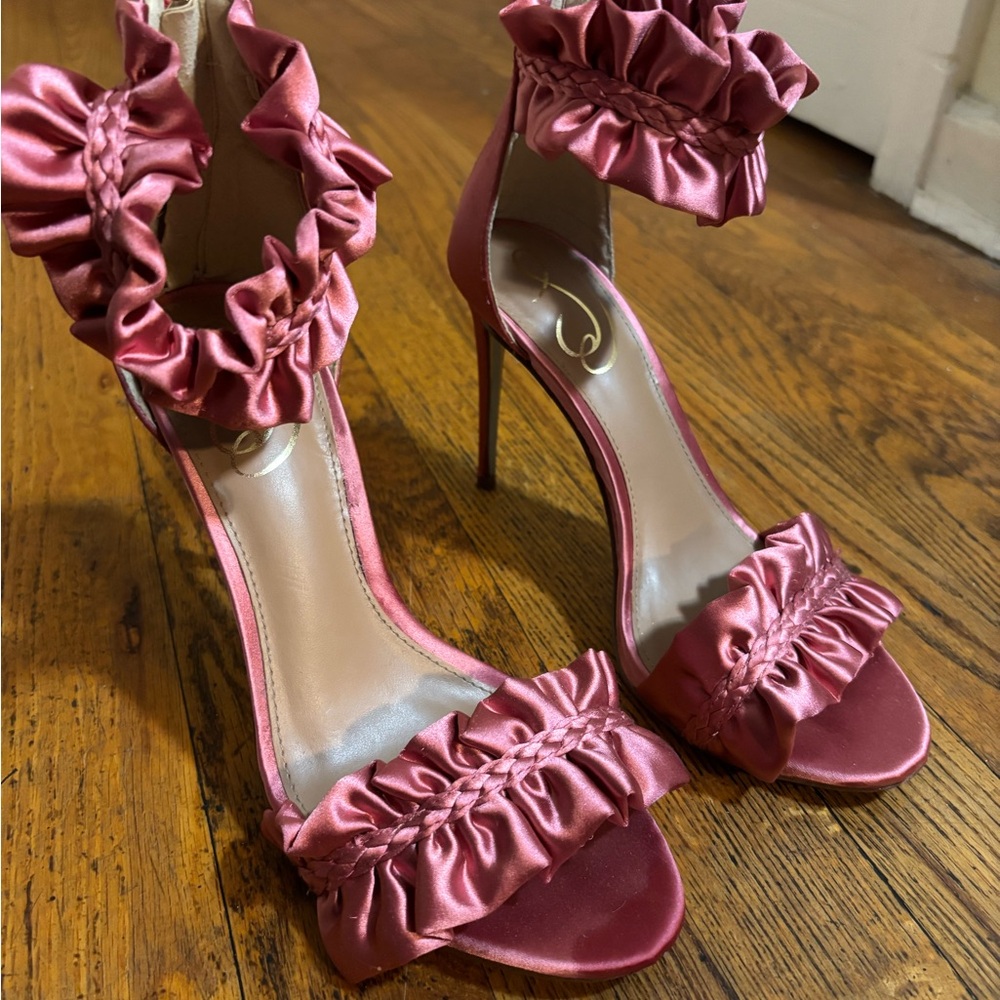 Sam Edelman Satin Ruffle Heels in Pink